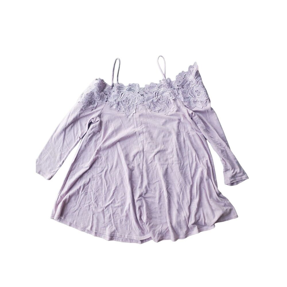 Meadow Rue Top Womens Small Light Purple Cold‎ Shoulder Knit Floral Half Sleeve